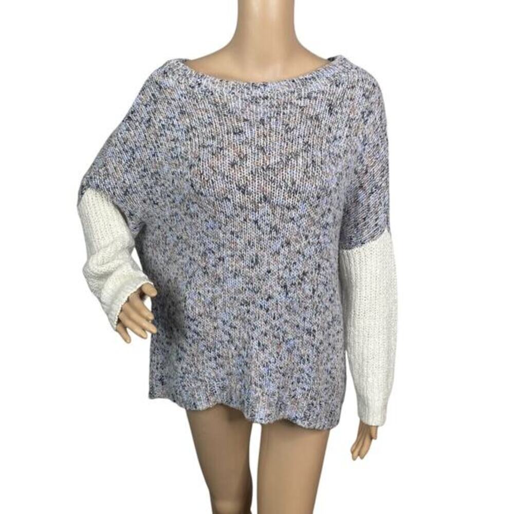 SHAE Anthropologie Marled Mock Neck Colorblock Fuzzy Mohair Sweater SZ S